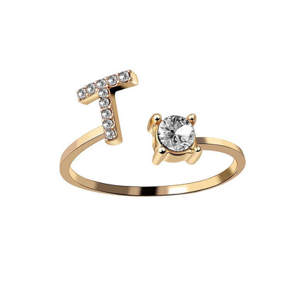 Personalized Initial Letter Ring | Adjustable Rhinestone Design 34