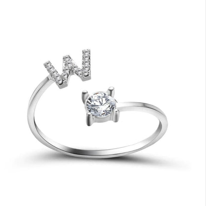 Personalized Initial Letter Ring | Adjustable Rhinestone Design 35