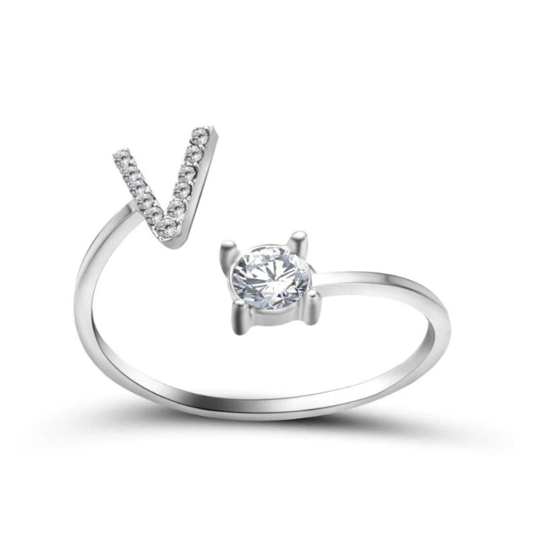 Personalized Initial Letter Ring | Adjustable Rhinestone Design 36