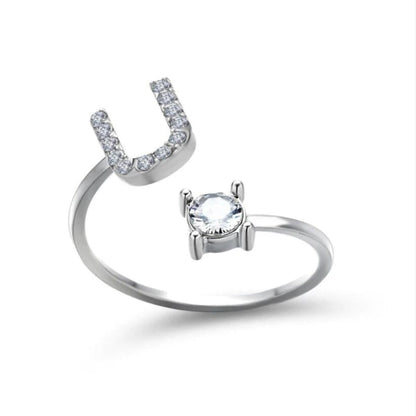Personalized Initial Letter Ring | Adjustable Rhinestone Design 37
