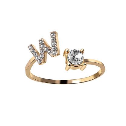 Personalized Initial Letter Ring | Adjustable Rhinestone Design 38