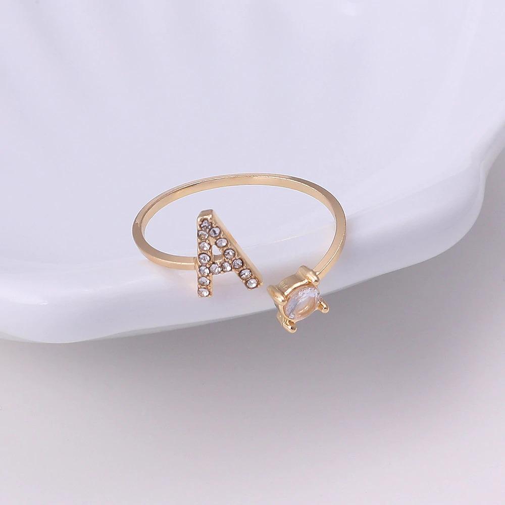 Personalized Initial Letter Ring | Adjustable Rhinestone Design 4