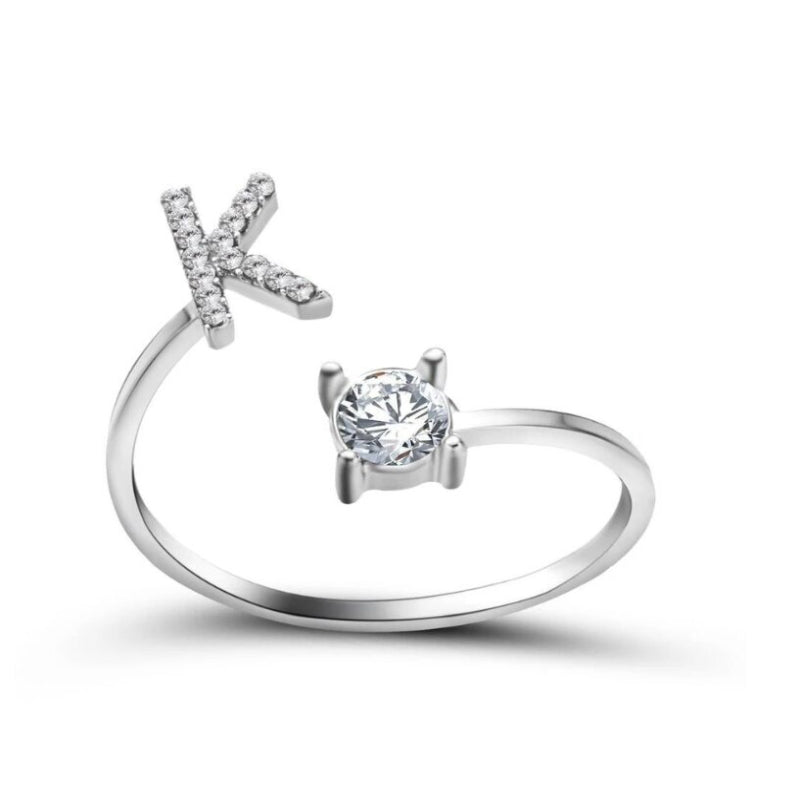 Personalized Initial Letter Ring | Adjustable Rhinestone Design 40