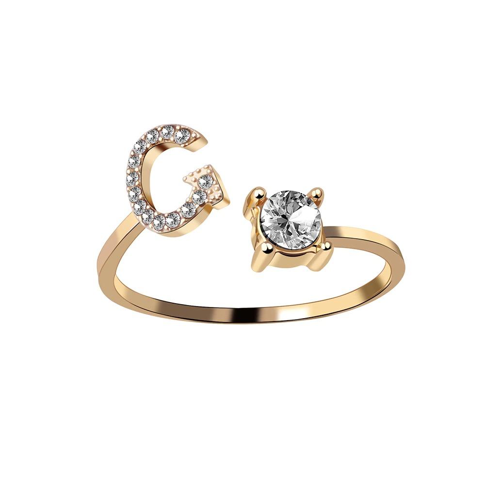 Personalized Initial Letter Ring | Adjustable Rhinestone Design 42