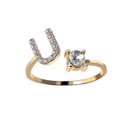 Personalized Initial Letter Ring | Adjustable Rhinestone Design 44