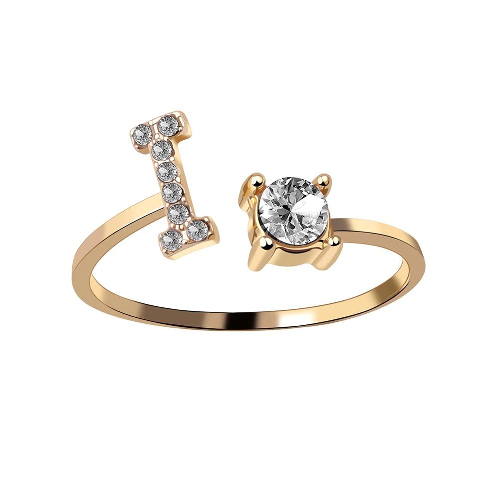 Personalized Initial Letter Ring | Adjustable Rhinestone Design 45