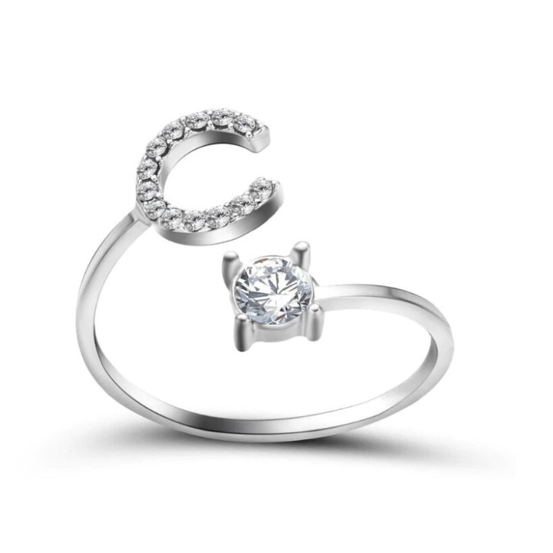 Personalized Initial Letter Ring | Adjustable Rhinestone Design 48