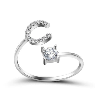 Personalized Initial Letter Ring | Adjustable Rhinestone Design 48