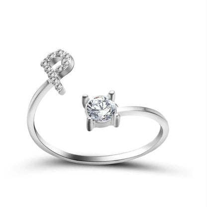 Personalized Initial Letter Ring | Adjustable Rhinestone Design 49