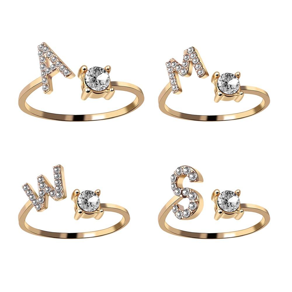 Personalized Initial Letter Ring | Adjustable Rhinestone Design 5