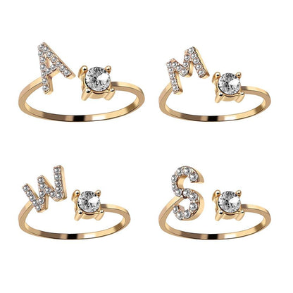 Personalized Initial Letter Ring | Adjustable Rhinestone Design 5