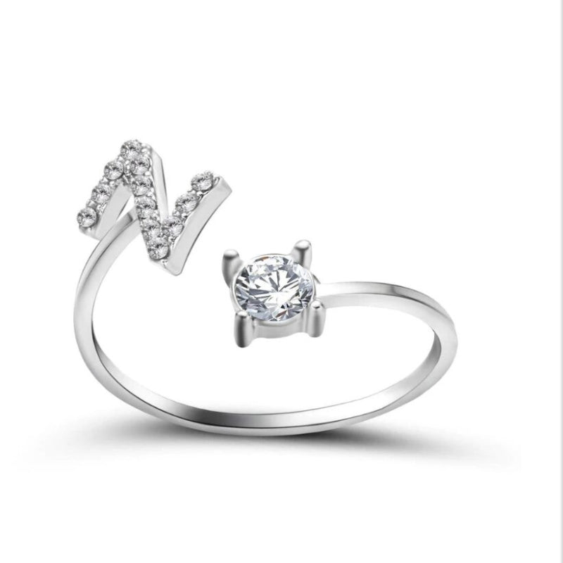 Personalized Initial Letter Ring | Adjustable Rhinestone Design 50