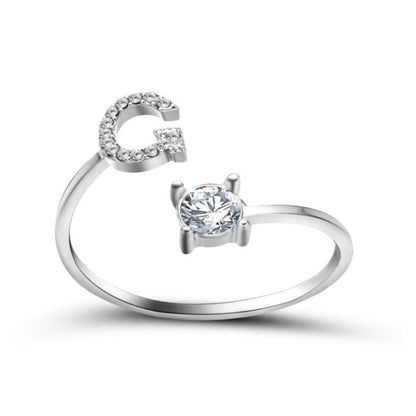 Personalized Initial Letter Ring | Adjustable Rhinestone Design 51