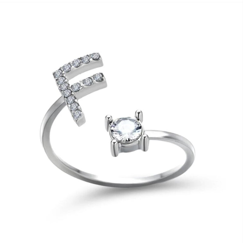 Personalized Initial Letter Ring | Adjustable Rhinestone Design 52