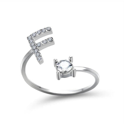 Personalized Initial Letter Ring | Adjustable Rhinestone Design 52