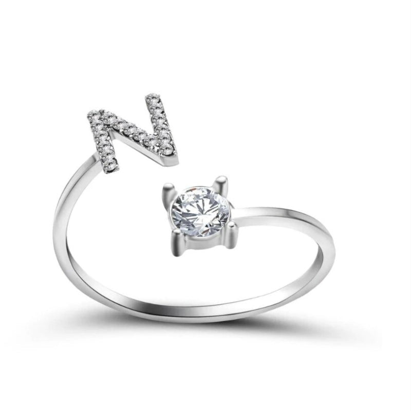 Personalized Initial Letter Ring | Adjustable Rhinestone Design 53