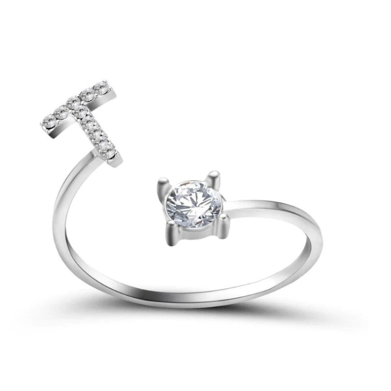 Personalized Initial Letter Ring | Adjustable Rhinestone Design 54