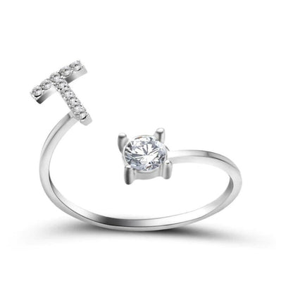 Personalized Initial Letter Ring | Adjustable Rhinestone Design 54