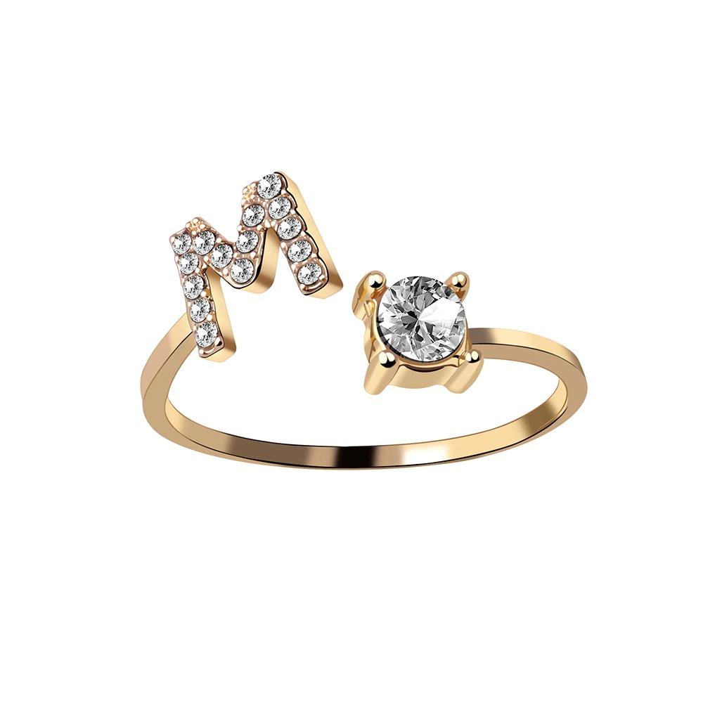 Personalized Initial Letter Ring | Adjustable Rhinestone Design 55