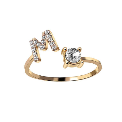 Personalized Initial Letter Ring | Adjustable Rhinestone Design 55