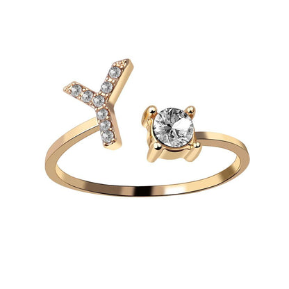 Personalized Initial Letter Ring | Adjustable Rhinestone Design 57
