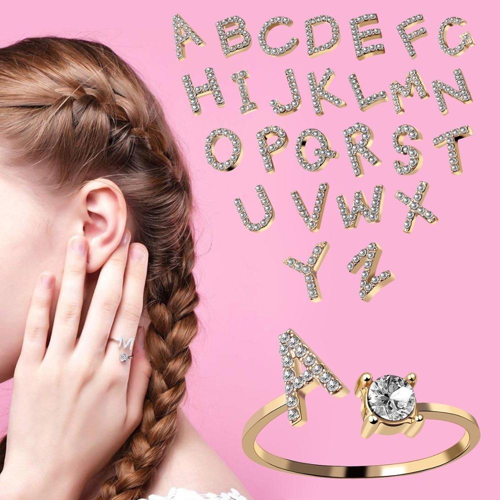 Personalized Initial Letter Ring | Adjustable Rhinestone Design 6
