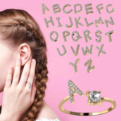 Personalized Initial Letter Ring | Adjustable Rhinestone Design 6