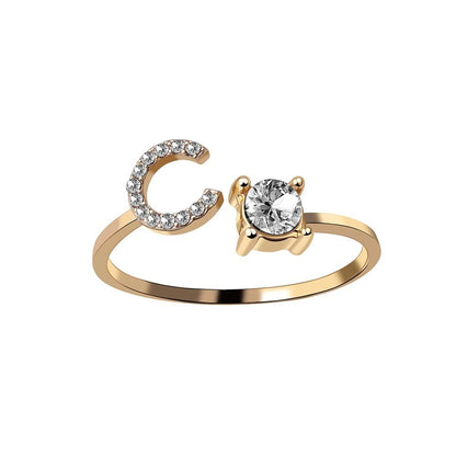 Personalized Initial Letter Ring | Adjustable Rhinestone Design 8