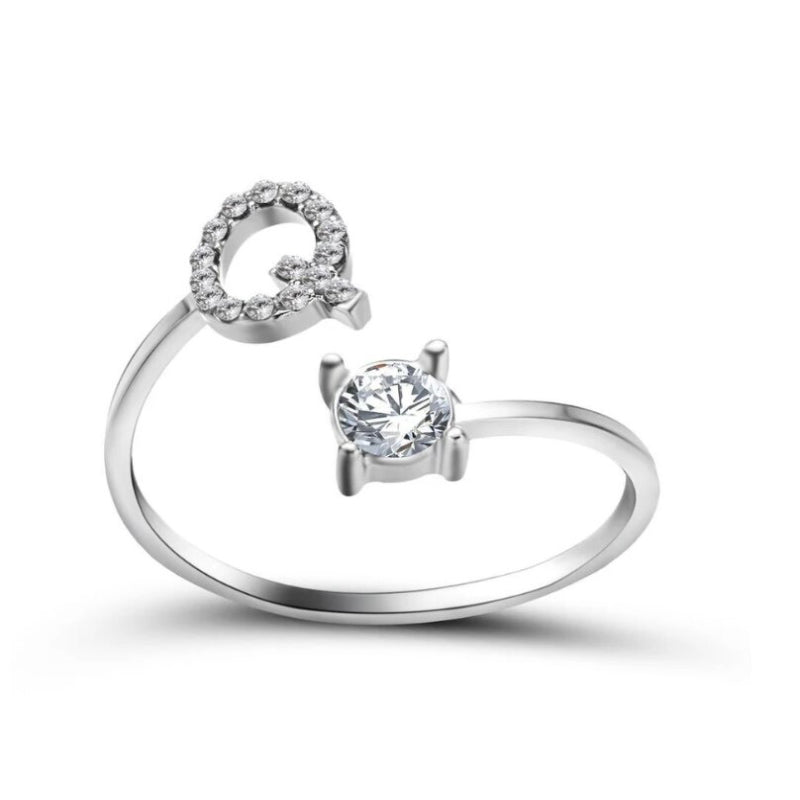 Personalized Initial Letter Ring | Adjustable Rhinestone Design 9