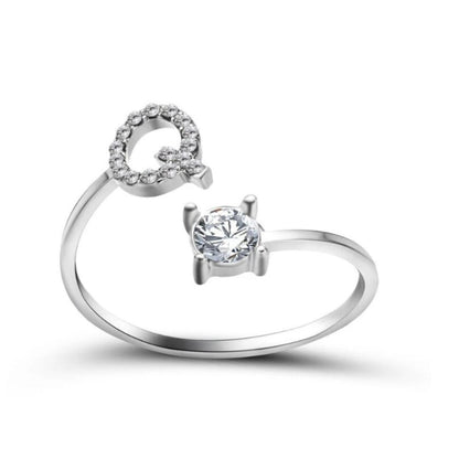 Personalized Initial Letter Ring | Adjustable Rhinestone Design 9