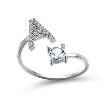 Personalized Initial Ring for Women | Adjustable with Rhinestones 0
