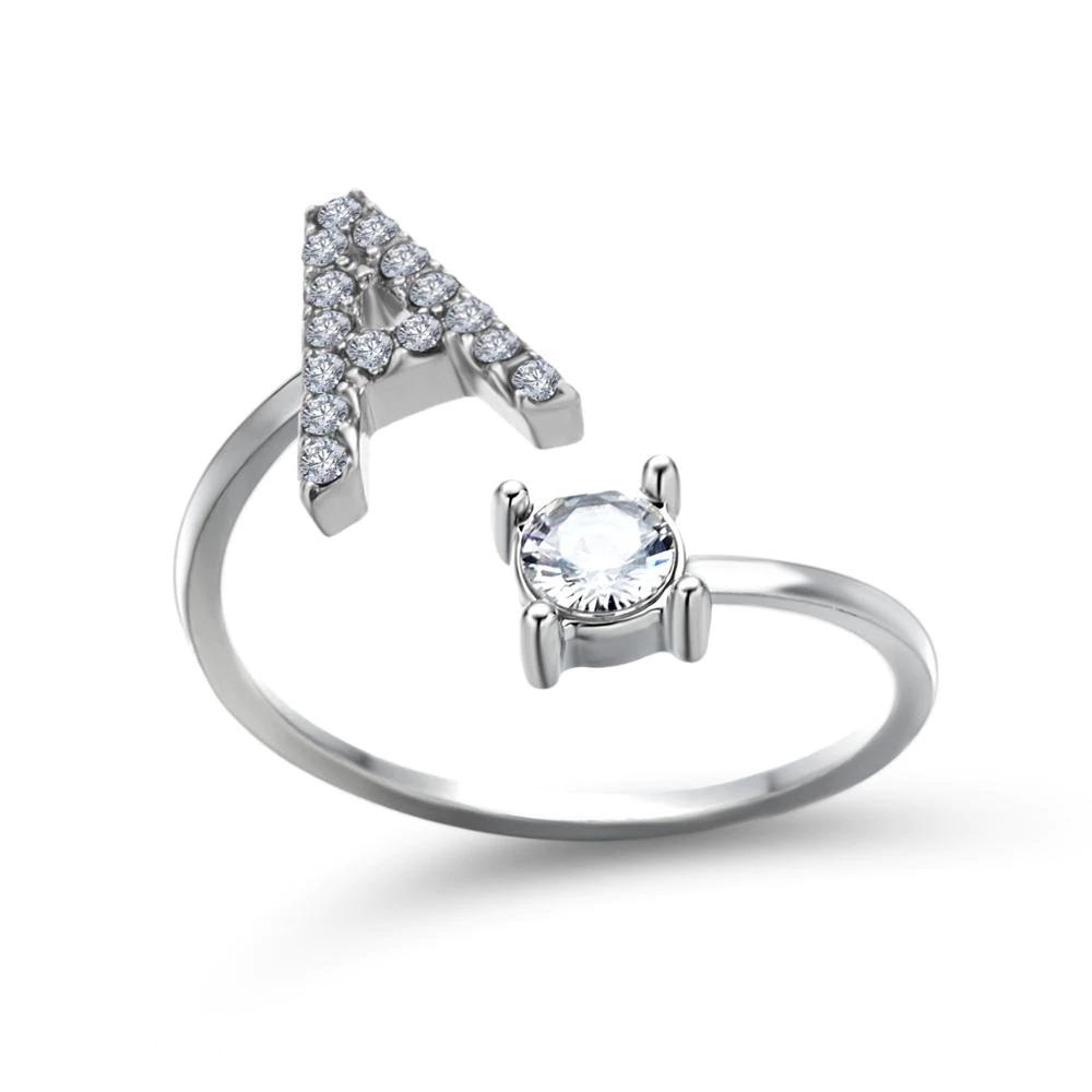 Personalized Initial Ring for Women | Adjustable with Rhinestones 1