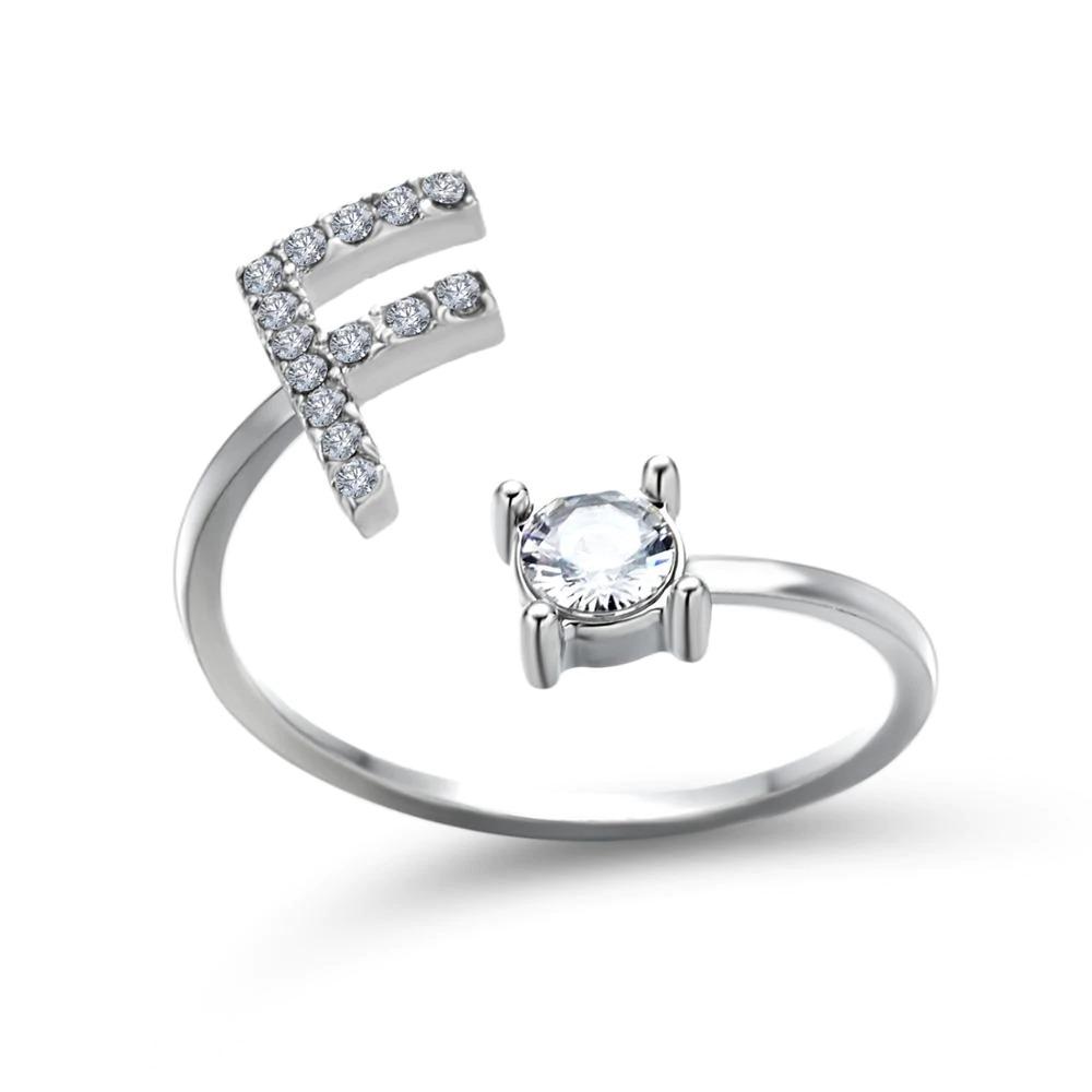 Personalized Initial Ring for Women | Adjustable with Rhinestones 12