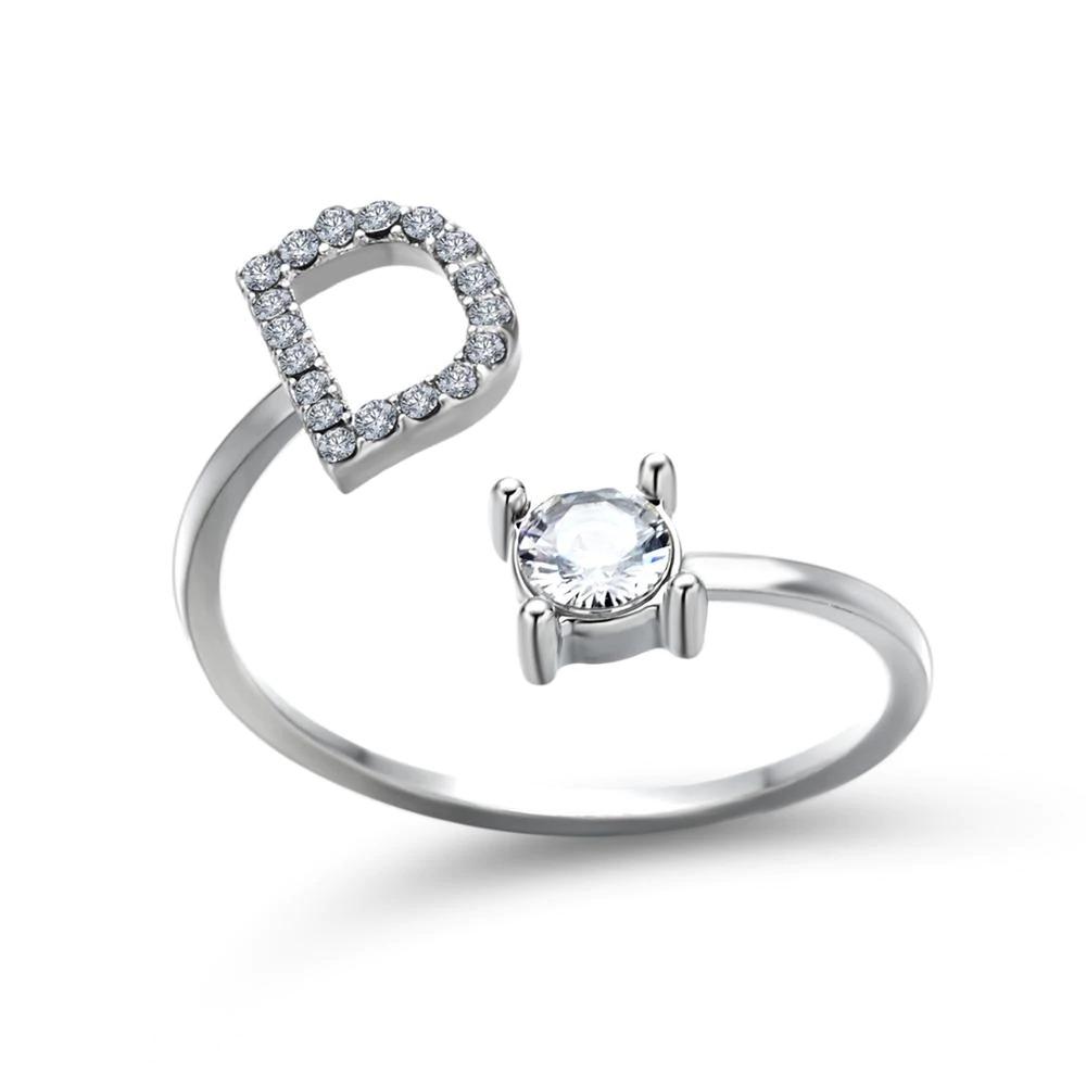 Personalized Initial Ring for Women | Adjustable with Rhinestones 14