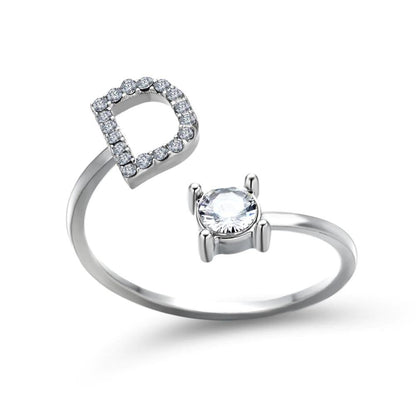Personalized Initial Ring for Women | Adjustable with Rhinestones 14