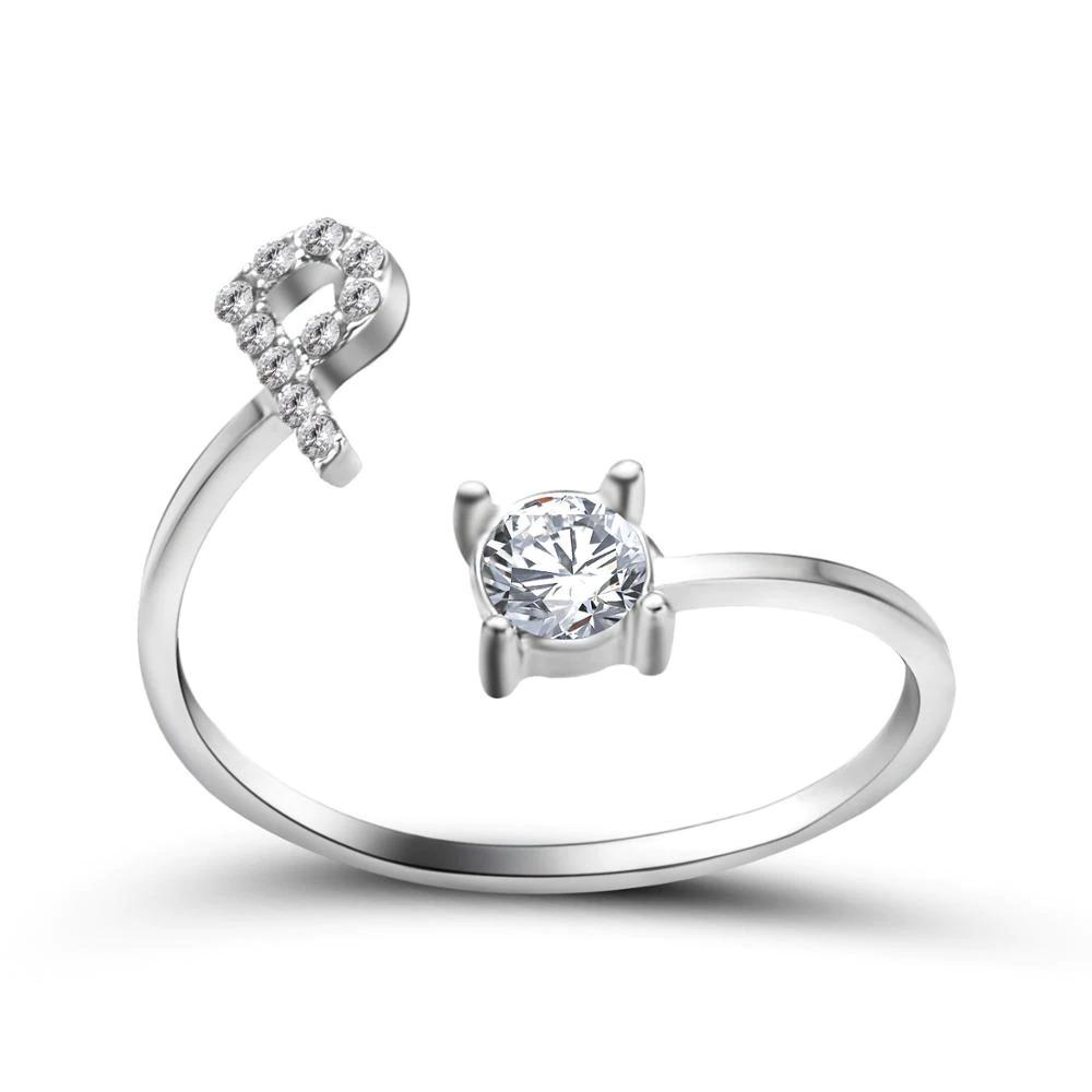 Personalized Initial Ring for Women | Adjustable with Rhinestones 16