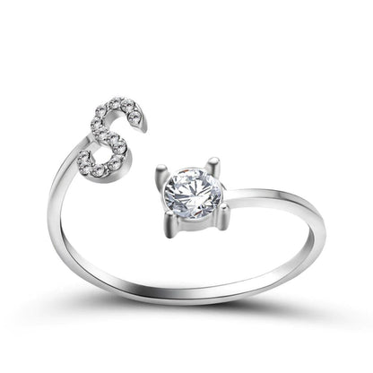 Personalized Initial Ring for Women | Adjustable with Rhinestones 17