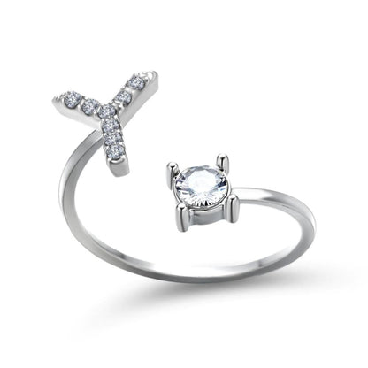 Personalized Initial Ring for Women | Adjustable with Rhinestones 19