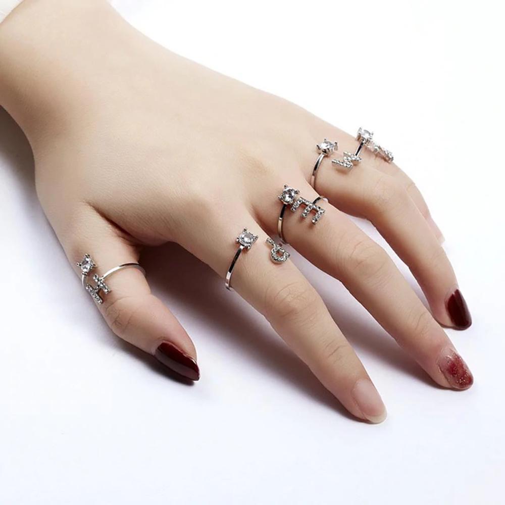 Personalized Initial Ring for Women | Adjustable with Rhinestones 2