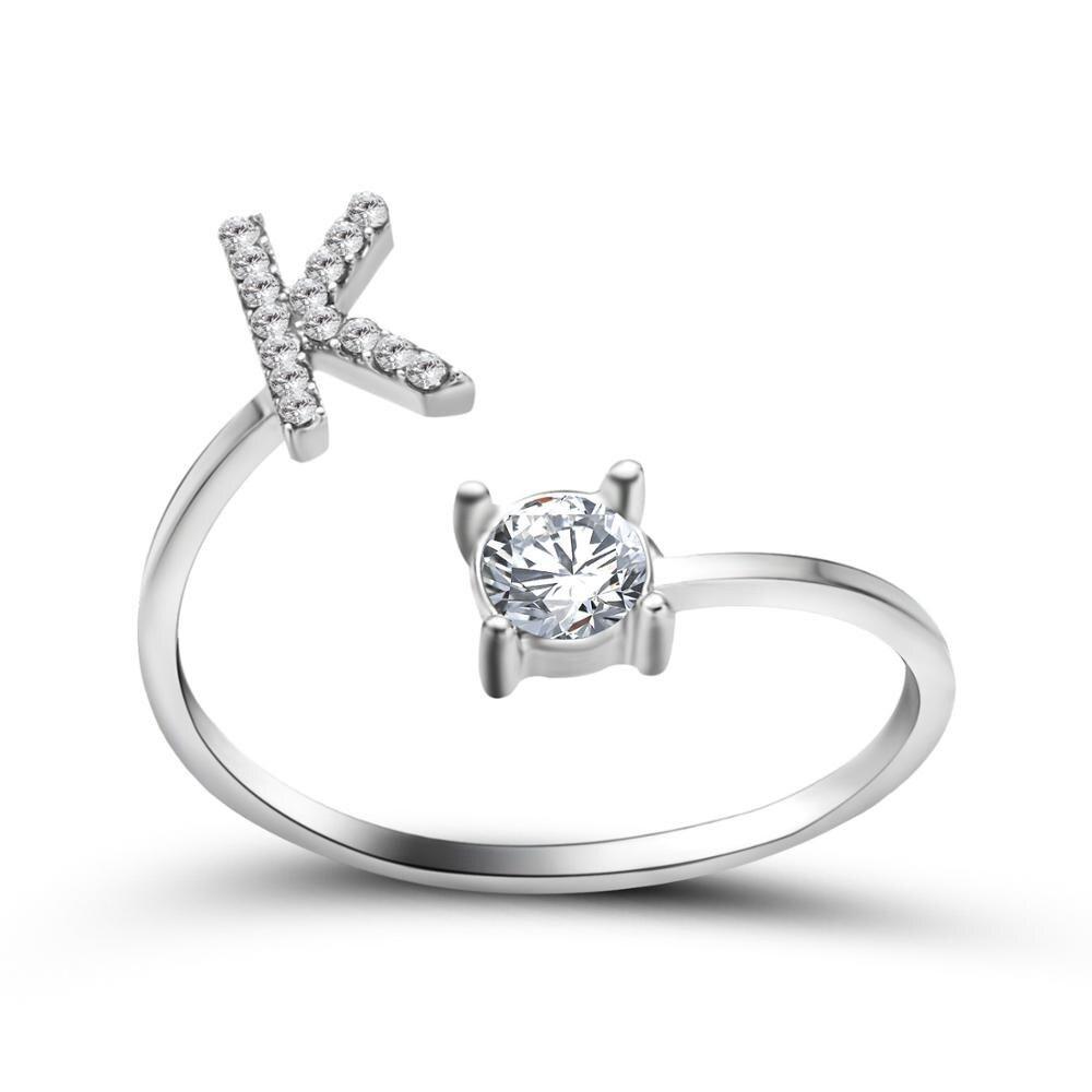 Personalized Initial Ring for Women | Adjustable with Rhinestones 23