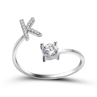 Personalized Initial Ring for Women | Adjustable with Rhinestones 23