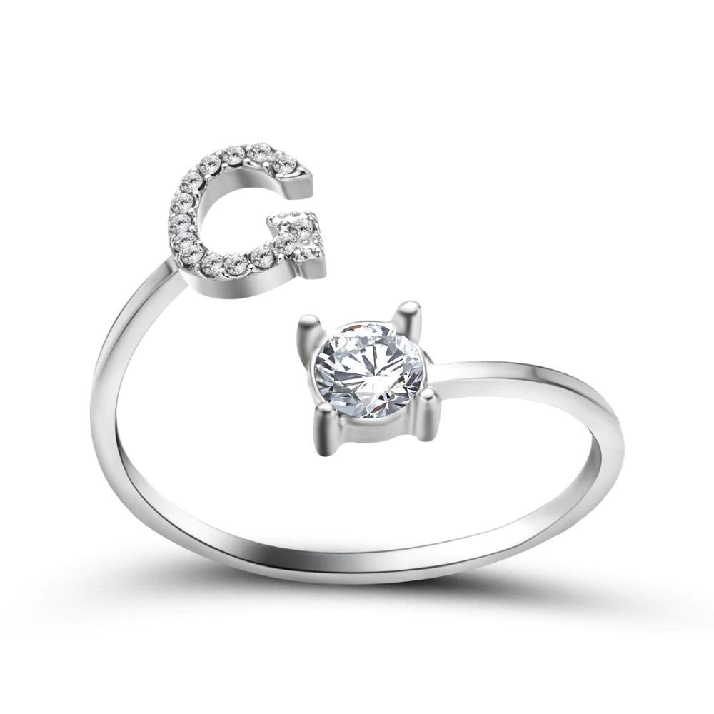 Personalized Initial Ring for Women | Adjustable with Rhinestones 26