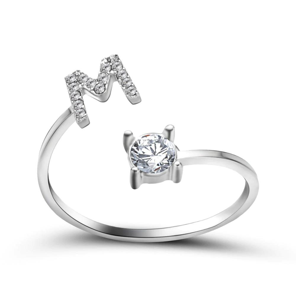 Personalized Initial Ring for Women | Adjustable with Rhinestones 27