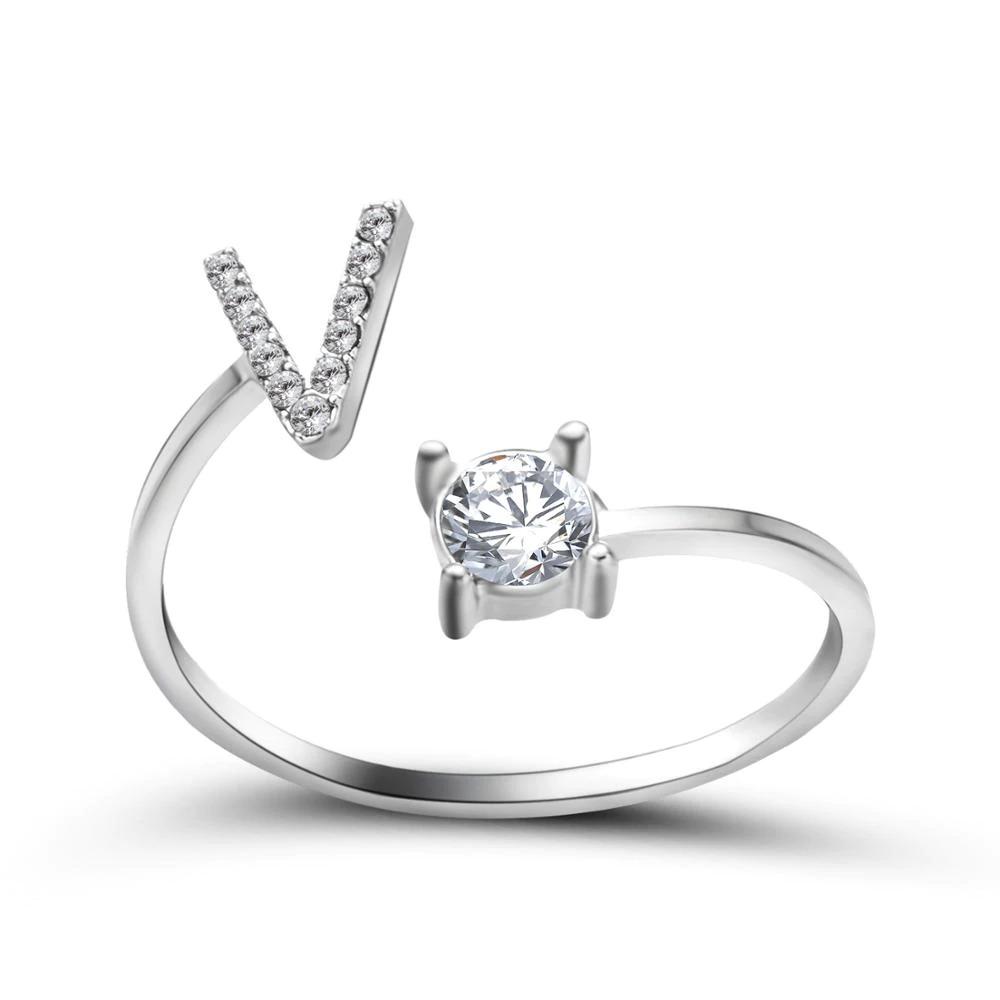 Personalized Initial Ring for Women | Adjustable with Rhinestones 29