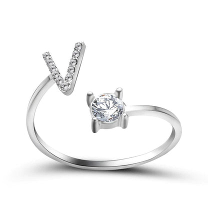 Personalized Initial Ring for Women | Adjustable with Rhinestones 29