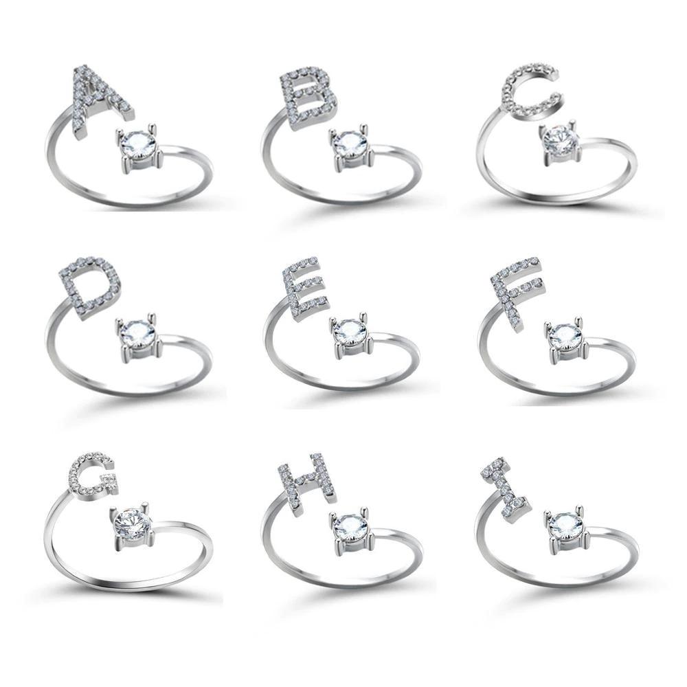 Personalized Initial Ring for Women | Adjustable with Rhinestones 3