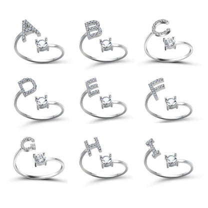 Personalized Initial Ring for Women | Adjustable with Rhinestones 3