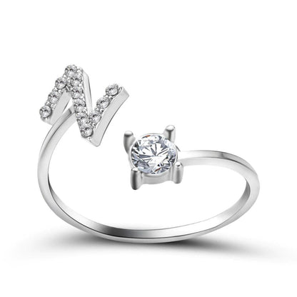 Personalized Initial Ring for Women | Adjustable with Rhinestones 30