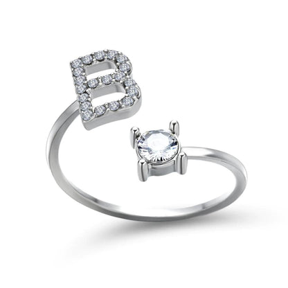 Personalized Initial Ring for Women | Adjustable with Rhinestones 5