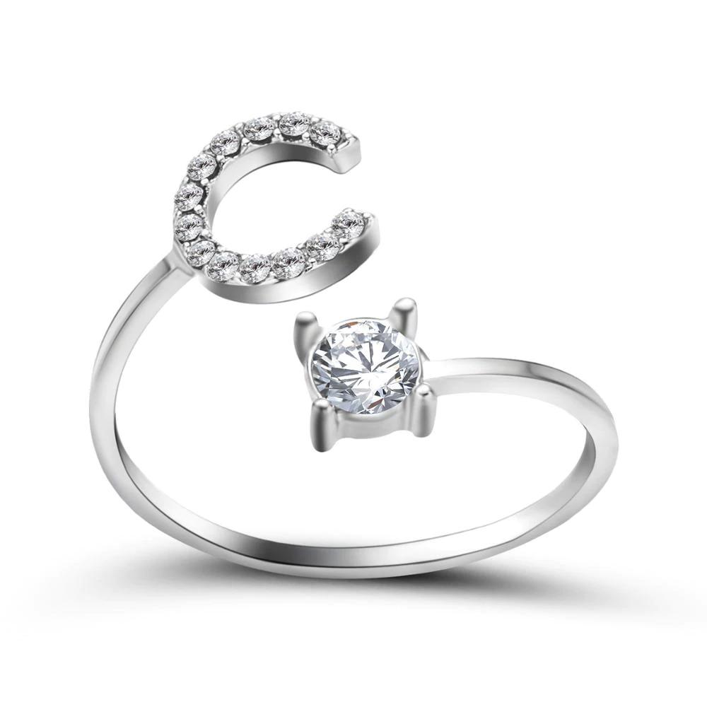 Personalized Initial Ring for Women | Adjustable with Rhinestones 8